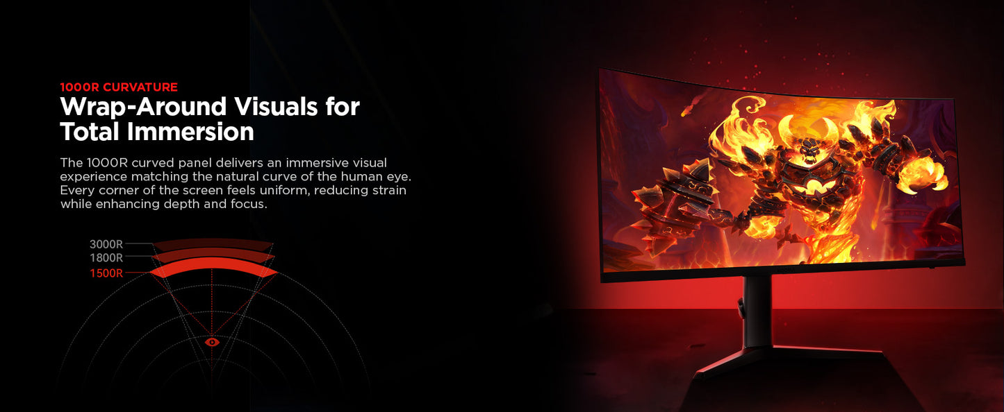KOORUI G3441VC | 34" WQHD 180Hz 1000R Gaming Monitor | VESA Adaptive Sync | 21:9 Wide Screen | MPRT 1ms