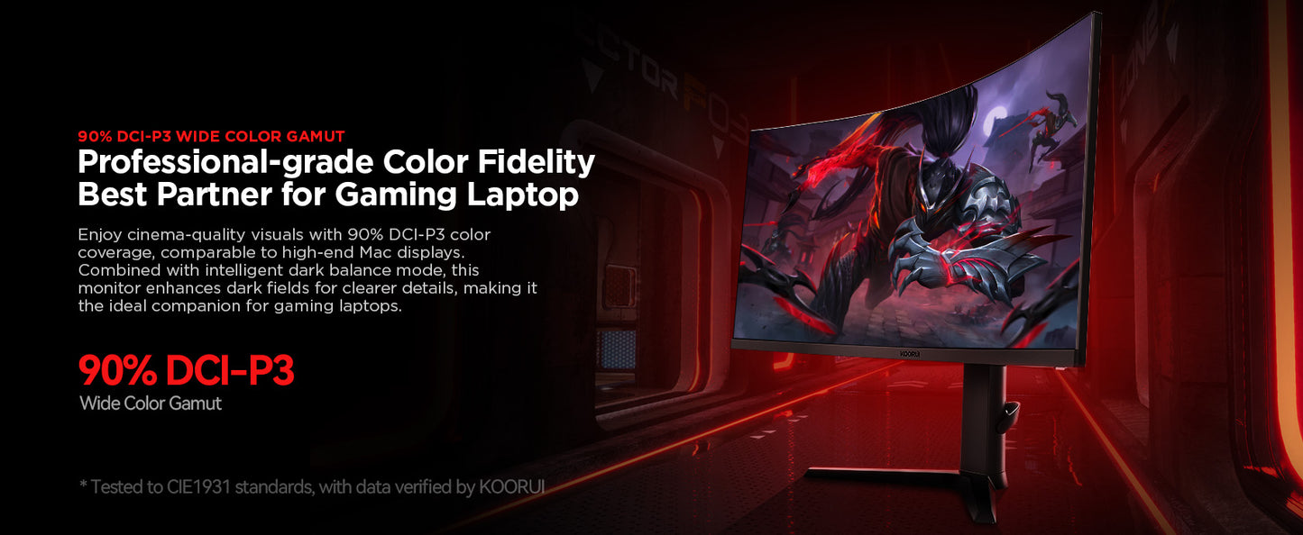KOORUI G3441VC | 34" WQHD 180Hz 1000R Gaming Monitor | VESA Adaptive Sync | 21:9 Wide Screen | MPRT 1ms