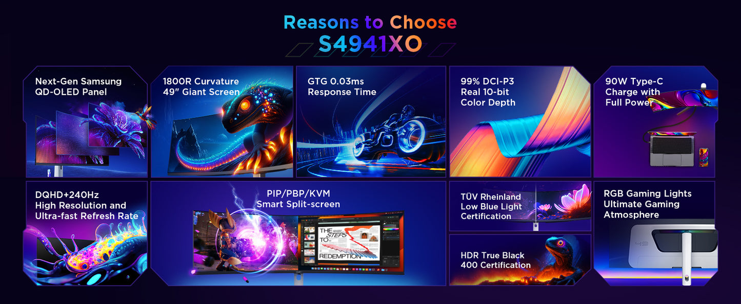 KOORUI S4941XO | 49" DQHD 240Hz 1800R OLED Monitor | AMD FreeSync | GTG 0.03ms